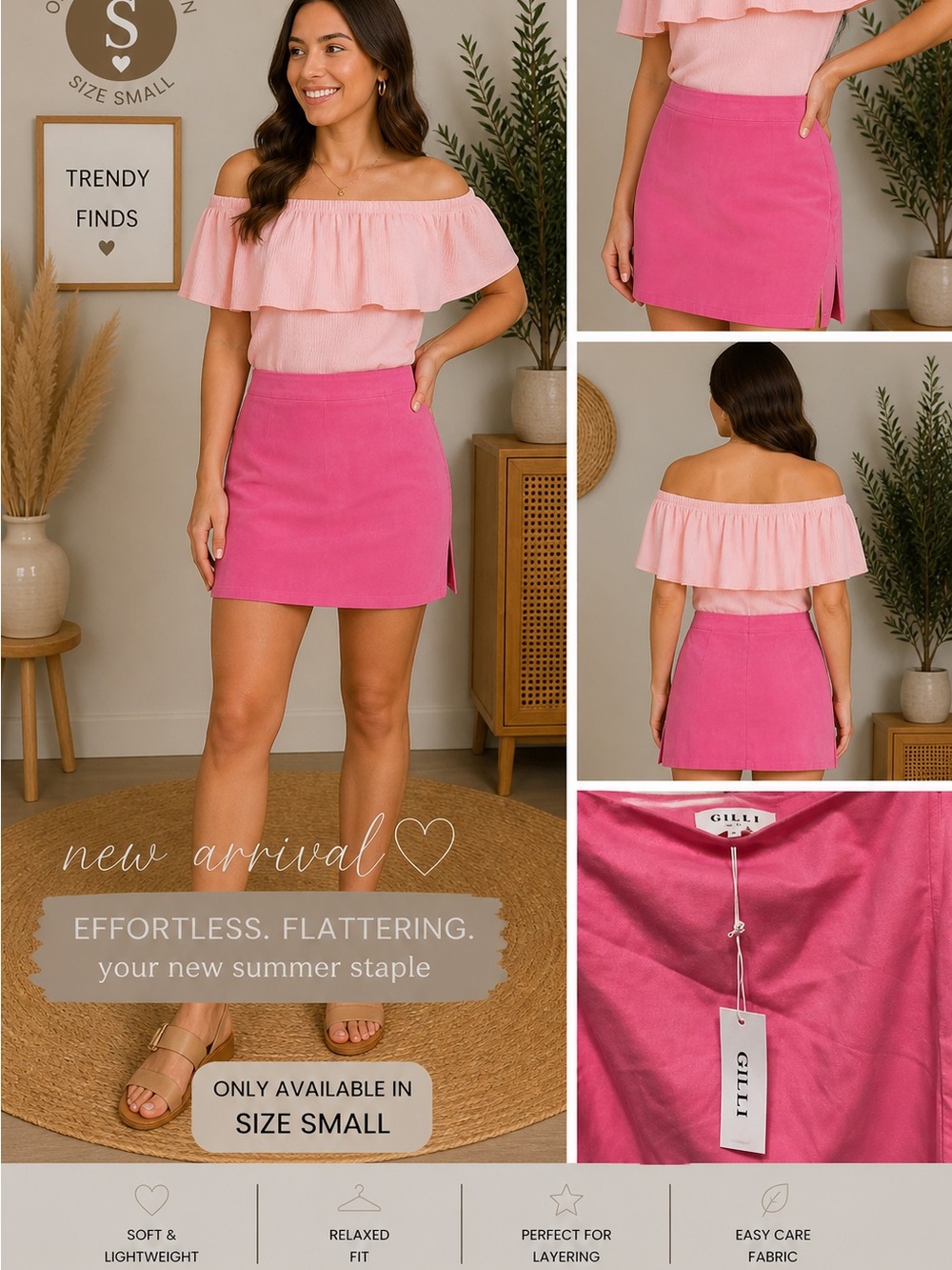 NEW Gilli Hot Pink Mini Skirt with Side Slit - Small